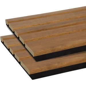 Forestea - Lot de 2 Panneaux tasseaux bois mdf acoustic design blend ch&ecirc;ne bronze sur fond noir 2600 x 300 x 17 mm - 1,56 M2 pefc 70%