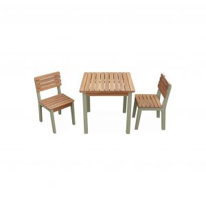Table en bois d'acacia pour enfant vert d'eau int&eacute;rieur et ext&eacute;rieur avec 2 chaises