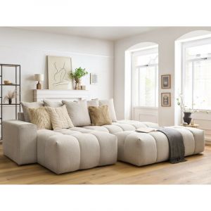 Image de Bobochic Canapé d'angle fixe MONT-BLANC tissu avec pouf