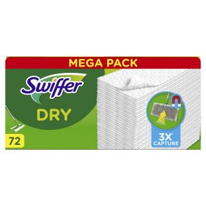 Swiffer Balai Attrape-Poussière Recharges Lingettes Sèches 72 Unités, Attrape Et Retient 3 Fois Plus De Poussière, Saleté Et Poils Qu’Un Balai Classique