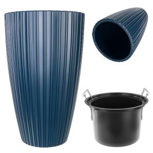 Pot de fleurs rond - Pot de fleurs d&eacute;coratif avec insert int&eacute;rieur - En plastique - Pour l'int&eacute;rieur et l'ext&eacute;rieur - Bleu - Kadax