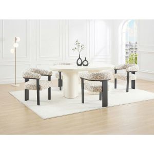 Lot de 6 chaises avec accoudoirs en tissu texturé bicolore et bois d'hévéa noir - Crème et taupe - LIVELIA de Pascal Morabito