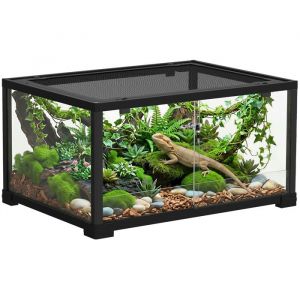 Pawhut Terrarium 86l - Toit Maill&eacute; Et Porte Coulissante Verrouillable - 50x30x35cm - Alu Noir Verre