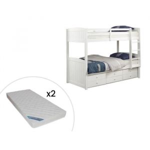 Lits superposés séparables ANCHISE II 2 x 90 x 190 cm Avec rangements Pin blanc + matelas