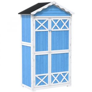 Abri de jardin en bois - 93x45x179cm - 2 étagères - 2 portes - Bleu