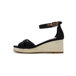 Tommy Hilfiger Espadrilles Compensées Femme Flag Criss-Cros Mid à Bride Cheville, Noir (Black), 36