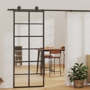 VidaXL Porte coulissante Verre esg et aluminium 76x205 cm Noir Noir