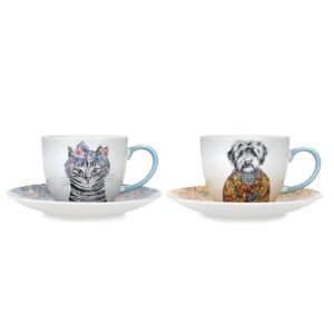 Mikasa X Tipperleyhill Lot de 2 Tasses &agrave; Th&eacute; et Soucoupes en Porcelaine Fine, 240 ml, Optimales pour le Th&eacute; de l'Apr&egrave;s-Midi, Passent au Lave-Vaisselle, avec Bo&icirc;te Cadeau