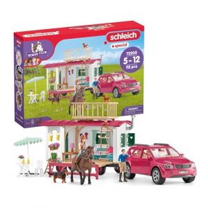 Schleich Horse Club | Aventure en Caravane 72205 | Coffret avec Caravane, SUV, 2 Figurines, Cheval & Chien | Accessoire Chevaux Jouet d&egrave;s 5 Ans | 113 pi&egrave;ces | exclusivit&eacute; Amazon