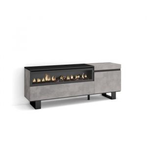 Meuble TV, Banc Télé, 150x35x57cm, Pour les TV jusqu'à 65", Cheminée électrique, Design industriel, Ciment, RF2467