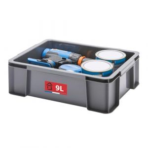 Sundis Master Box, bac de rangement 9L en plastique recycl&eacute;, robuste et renforc&eacute;, parois droites, superposable et combinable, id&eacute;al pour l&rsquo;atelier, le bricolage ou le transport