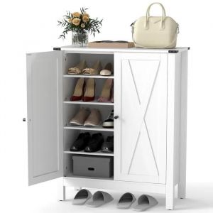 Costway Meuble A Chaussure À 6 Niveaux Avec 2 Portes, Étagères Ajustables, Pour Entrée, Couloir, Salon, Profondeur : 31cm, Blanc