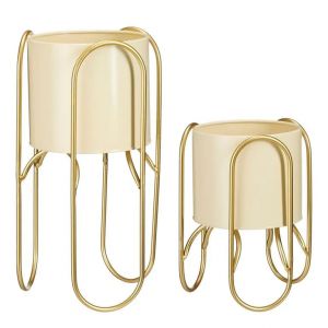 Pot de fleurs en m&eacute;tal sur pied - Donau - H45 cm - &Oslash;22,5 cm - Cr&egrave;me