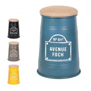 Lot de 4 tabourets pouf conique au style industriel, collection PARIS &ndash; Couleurs noir, jaune, gris et bleu