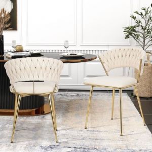 Lot de 2 chaises de salle à manger W52xD53xH78cm - chaise en velours avec tresse ronde beige