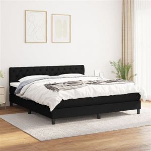 VidaXL Sommier à Lattes de Lit avec Matelas, Lit Rembourré, Lit Double, Lit Adulte de Chambre à Coucher Intérieur, Moderne, Noir 160x200 cm Tissu 3140307