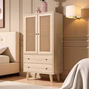 Commode - NEXU - Meuble Rangement Scandinave - Buffet avec 2 portes et 2 tiroirs - 60 x 40 x 120 cm - Couleur bois