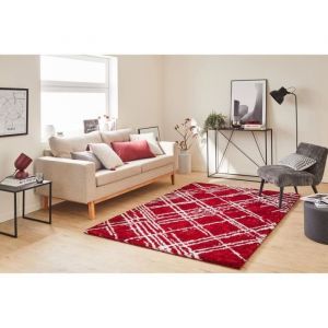 Nazar Tapis shaggy doux Oslo 668 - Rouge - 100% polyester - 120 x 160 cm - Intérieur