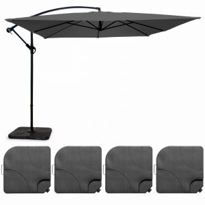 Oviala Parasol déporté et 4 dalles à remplir aluminium gris 3x3m