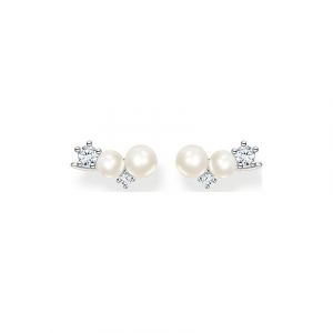 Thomas Sabo Boucles d'oreilles grimpante perles avec pierres blanches argent Argent sterling 925 Gris