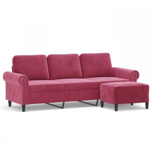 VidaXL Canapé à 3 places et repose-pieds Rouge bordeaux 180 cm Velours, canapé, canapé avec repose-pieds, canapé trois places, canapé 3 places