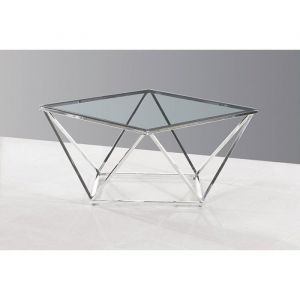 Image de Table Basse - GIOVANNI MARCHESI - Pyramide - Verre Trempé - Métal Chrome - Design Contemporain