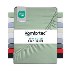 Komfortec - Drap-Housse en Jersey 160 x 200 cm, 100 pour Cent Coton, Vert