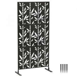 Image de Outsunny Panneau D&eacute;coratif Ext&eacute;rieur M&eacute;tal - Brise Vue Motif Bambou - 92 X 40 X 192 Cm - M&eacute;tal &Eacute;poxy Noir