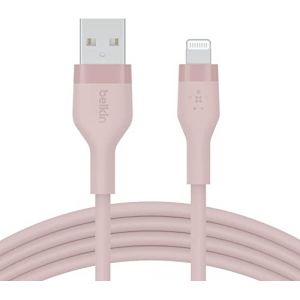 Image de Belkin Câble USB-A vers Lightning BoostCharge Flex en silicone (3 m), certifié MFi, pour iPhone 14/14 Plus, 13, 12, Pro, Max, mini, SE, iPad, etc. (rose)