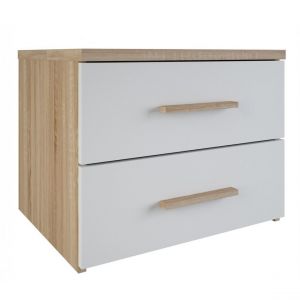 Pegane Chevet avec 2 tiroirs SELENA chene blanc / perle - Dim : 50,3 x 39,9 x 41,9 cm