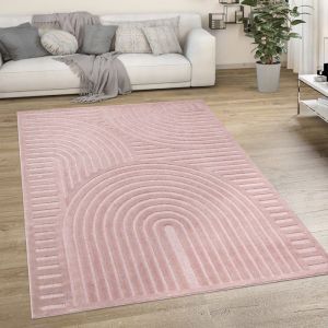 Paco Home Tapis Exterieur Terrasse Salon Cuisine Motif Scandinave Motif Ethnique Uni 240x340 cm, Pink 4