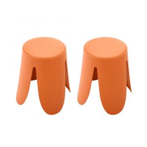 Sweeek - Set de 2 tabourets empilables, simili cuir orange, niki, Ø30 / 44 x H46cm