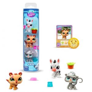 Littlest PetShop BANDAI Pack de 3 Zoo Pets BF00597 Lot de 3 Animaux domestiques, Accessoire, Carte Collector et Code virtuel, g&eacute;n&eacute;ration 7, Animaux de Compagnie #96, #97, #98, Enfants de 4 Ans +