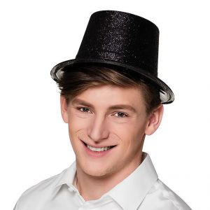 Image de Chapeau haut de forme plastique paillet&eacute; noir adulte