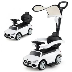 Costway - 3 en 1 Mercedes-Benz Porteur Enfant avec Volant & Klaxon & Son de Moteur, Voiture à Pousser Enfant avec Coffre sous Siège, Canopy Réglable,