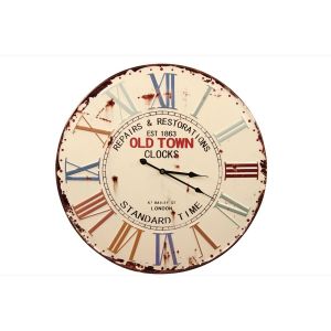 Image de Décoration d'Autrefois Horloge Ancienne Metal Old Town Clocks 58cm - Blanc