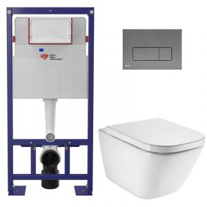 Swiss Aqua Technologies Pack WC b&acirc;ti-support autoportant + WC suspendu sans bride avec abattant SoftClose + gun metal mat (STROGAWR09-U)