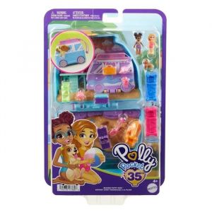 Polly Pocket - Coffret Vacances A La Plage, Road Trip Avec Van Camping Car - Poupees + Chiot + Accessoires - Set Jouet Fille Et Carte