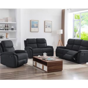 M&S Ensemble 2 canapés + fauteuil relax manuel en PU noir - ZOLARA