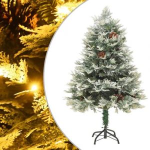 VidaXL Arbre de Noël avec pommes de pin et lumières LED en PVC et PE de 120 cm de haut en vert neige