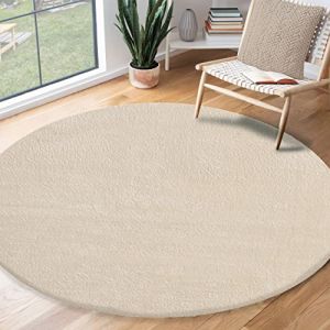 Tapis de Salon ou chambre en beige 120x120 rond | Tapis poil ras moderne et doux | Interieur | Lavable en machine - The Carpet Loft