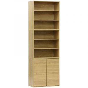 Sweeek - Etagère, bibliothèque modulable décor bois chêne 3 éléments - 2 portes 5 étagères l 70 x p 35 x h 210cm - Kompo