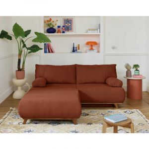 Cristal - canapé 3 places - convertible avec coffre et grand pouf - en velours texturé - terracotta
