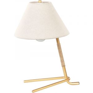 Beliani Lampe à Poser Dorée en Métal et Chanvre sur Tige 40 cm Abat-Jour en Cône Fleming