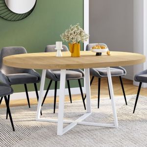 Idmarket Table à manger extensible ronde selma 4-8 personnes bois et blanc 110-150 cm