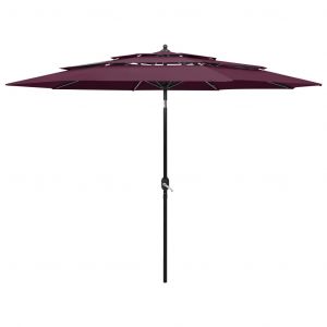 VidaXL Parasol à 3 niveaux avec mât en aluminium Bordeaux 3 m