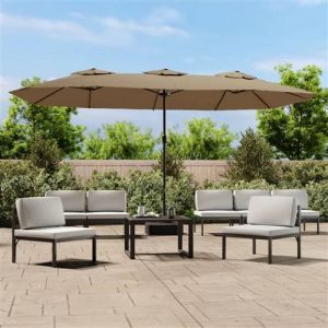 VidaXL Parasol à double tête avec LED taupe 449x245 cm