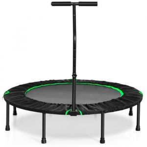 GOPLUS Trampoline de Fitness Pliable,Suspension Silencieuse,avec Housse de Protection (Poign&eacute;e R&eacute;glable 87-106,5CM, Vert)