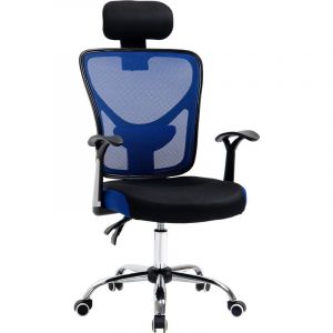 Image de Chaise de bureau manager grand confort réglable dossier inclinable piètement chromé tissu maille polyester bleu noir Vinsetto