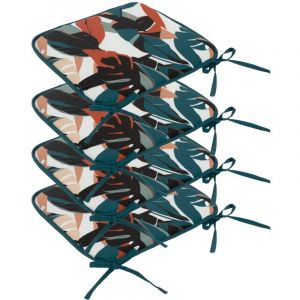 Atmosphera Lot de 4 Galettes de chaise Bleu canard & Terracotta 38 x 38 cm extérieur ou intérieur